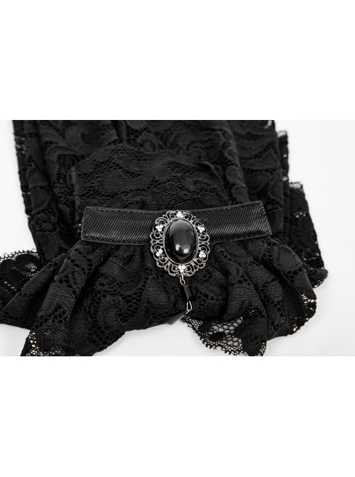 Black Gem Pendant Frill Lace Gothic Neckties