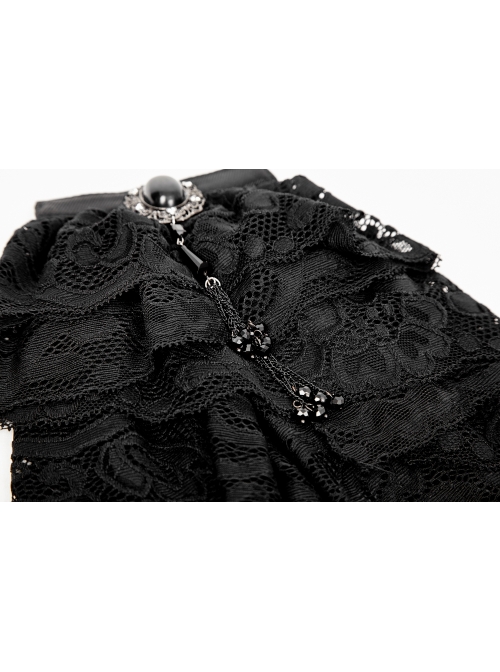 Black Gem Pendant Frill Lace Gothic Neckties