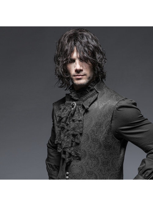 Black Gem Pendant Frill Lace Gothic Neckties