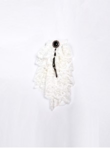 White Gem Pendant Frill Lace Gothic Neckties