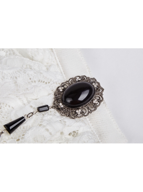 White Gem Pendant Frill Lace Gothic Neckties