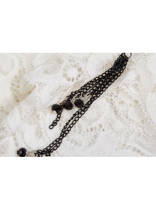 White Gem Pendant Frill Lace Gothic Neckties