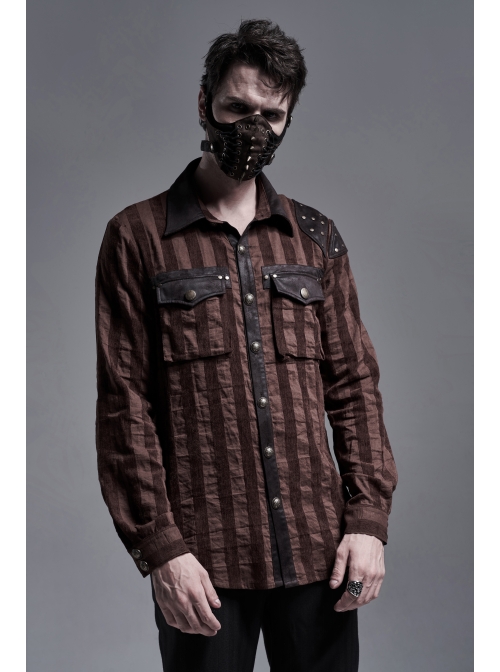 Metal Buckle Hasp Lace-Up Rivet Brown Punk Mask