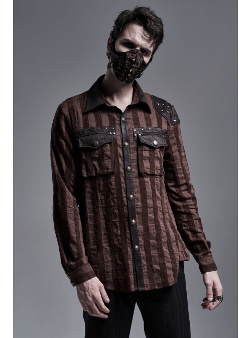 Metal Buckle Hasp Lace-Up Rivet Brown Punk Mask