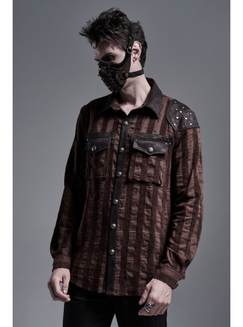 Metal Buckle Hasp Lace-Up Rivet Brown Punk Mask