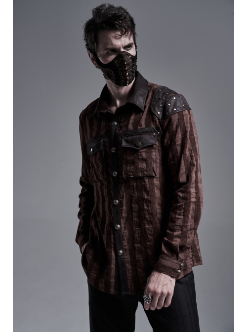 Metal Buckle Hasp Lace-Up Rivet Brown Punk Mask