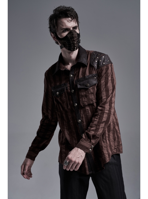 Metal Buckle Hasp Lace-Up Rivet Brown Punk Mask