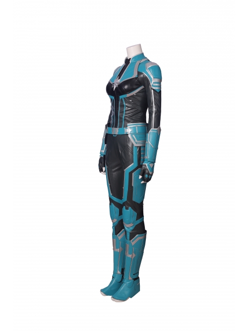 Captain Marvel Carol Danvers Green Battle Suit Halloween Cosplay Costume Full Set