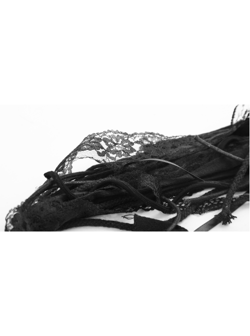 Wool Lace Strips Black Punk Mohican Headwear