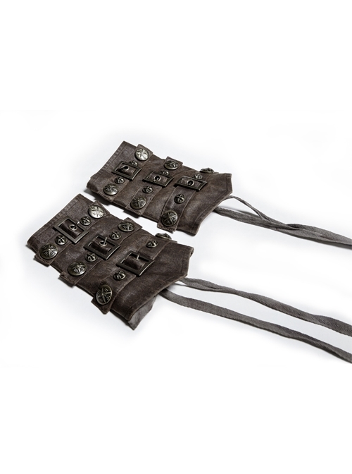 Metal Buckle Leather Hasp Lace-Up Brown Punk Armor Sets Wristband