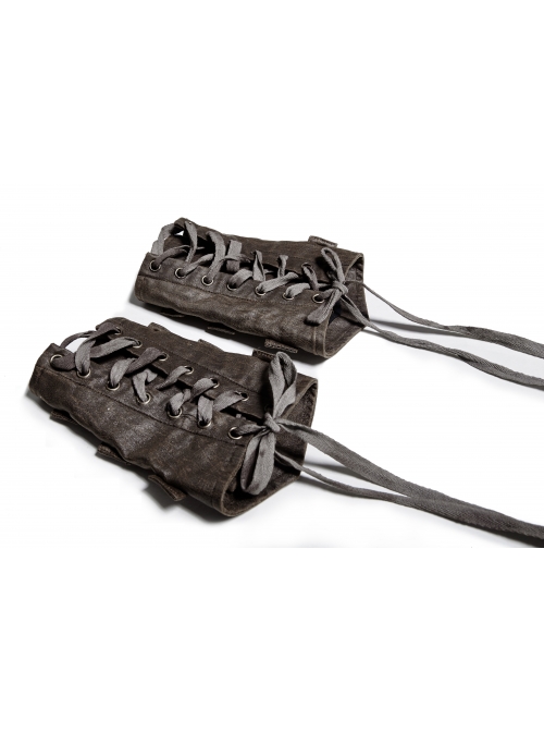 Metal Buckle Leather Hasp Lace-Up Brown Punk Armor Sets Wristband