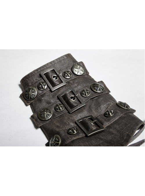Metal Buckle Leather Hasp Lace-Up Brown Punk Armor Sets Wristband