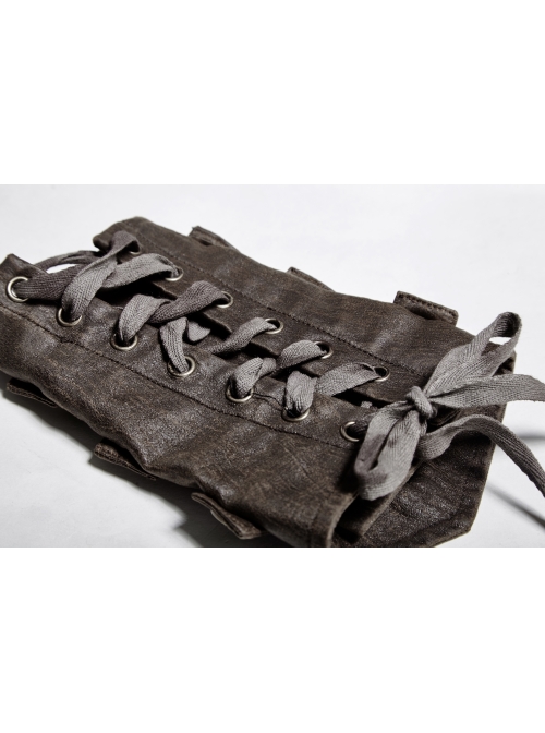 Metal Buckle Leather Hasp Lace-Up Brown Punk Armor Sets Wristband