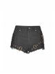 Twill Splice Mesh Metal Buckle Hasp Gear Spike Rough Selvedge Black Punk Short Trousers