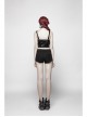 Twill Splice Mesh Metal Buckle Hasp Gear Spike Rough Selvedge Black Punk Short Trousers