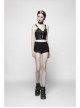 Twill Splice Mesh Metal Buckle Hasp Gear Spike Rough Selvedge Black Punk Short Trousers