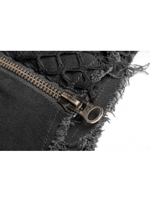 Twill Splice Mesh Metal Buckle Hasp Gear Spike Rough Selvedge Black Punk Short Trousers