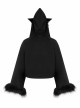 Cat Pattern Print 3D Cat Ears Cross Pendant Imitation Fox Hair Cuff Black Punk Velvet Short Hoodie