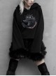 Cat Pattern Print 3D Cat Ears Cross Pendant Imitation Fox Hair Cuff Black Punk Velvet Short Hoodie