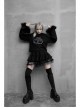 Cat Pattern Print 3D Cat Ears Cross Pendant Imitation Fox Hair Cuff Black Punk Velvet Short Hoodie