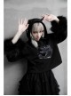 Cat Pattern Print 3D Cat Ears Cross Pendant Imitation Fox Hair Cuff Black Punk Velvet Short Hoodie