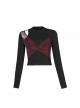 Fake Two Pieces Red Plaid Sling Shoulder Hollow-Out Black Punk Tight T-Shirt