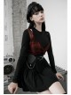 Fake Two Pieces Red Plaid Sling Shoulder Hollow-Out Black Punk Tight T-Shirt