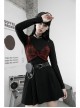Fake Two Pieces Red Plaid Sling Shoulder Hollow-Out Black Punk Tight T-Shirt