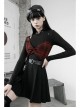 Fake Two Pieces Red Plaid Sling Shoulder Hollow-Out Black Punk Tight T-Shirt