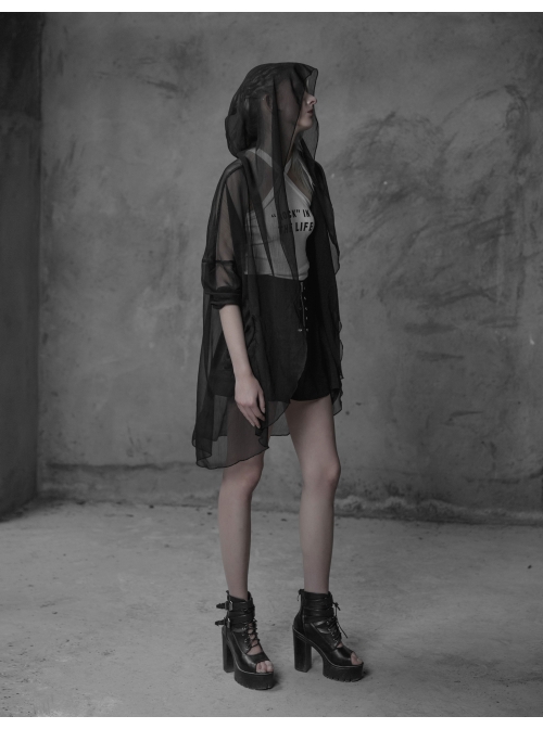Big Wizard Hat Long Sleeve Black Gothic Chiffon Coat