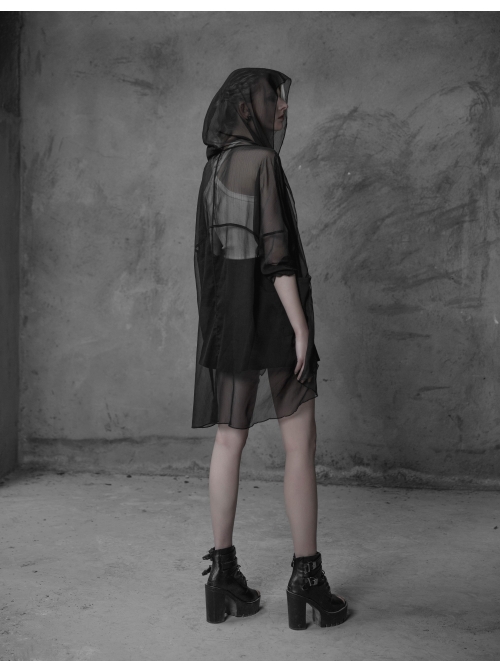 Big Wizard Hat Long Sleeve Black Gothic Chiffon Coat