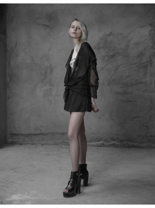 Big Wizard Hat Long Sleeve Black Gothic Chiffon Coat