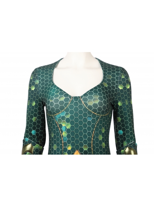 Aquaman Mera Green Scale Print Battle Suit Halloween Cosplay Costume Full Set