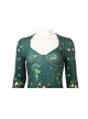 Aquaman Mera Green Scale Print Battle Suit Halloween Cosplay Costume Full Set