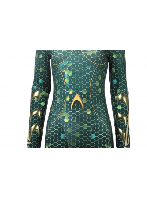 Aquaman Mera Green Scale Print Battle Suit Halloween Cosplay Costume Full Set