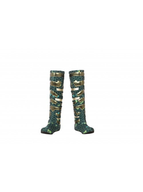 Aquaman Mera Green Scale Print Battle Suit Halloween Cosplay Costume Full Set
