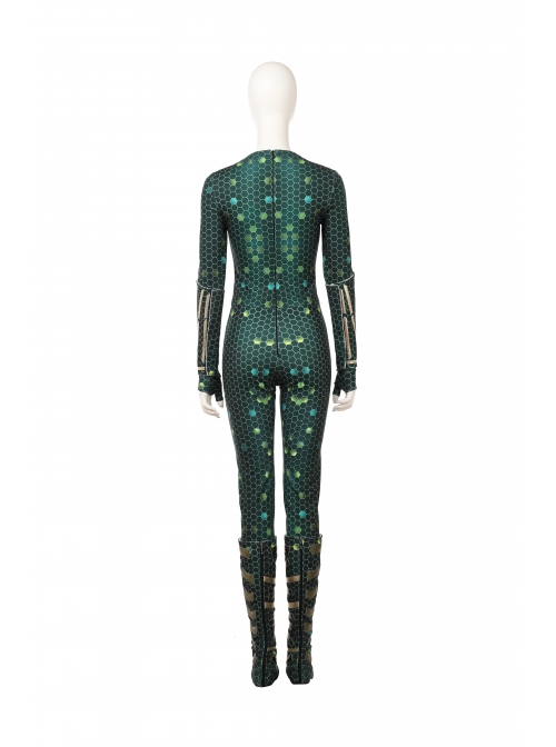 Aquaman Mera Green Scale Print Battle Suit Halloween Cosplay Costume Full Set