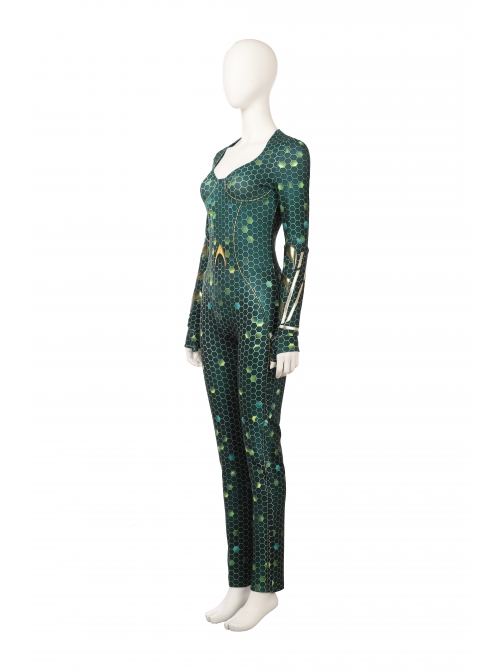 Aquaman Mera Green Scale Print Battle Suit Halloween Cosplay Costume Full Set