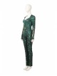 Aquaman Mera Green Scale Print Battle Suit Halloween Cosplay Costume Full Set