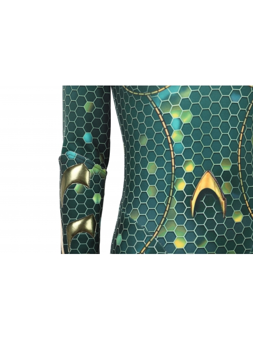 Aquaman Mera Green Scale Print Battle Suit Halloween Cosplay Costume Full Set