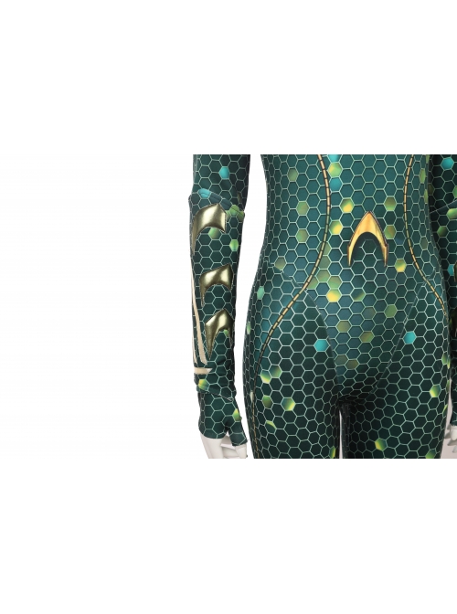 Aquaman Mera Green Scale Print Battle Suit Halloween Cosplay Costume Full Set