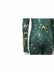 Aquaman Mera Green Scale Print Battle Suit Halloween Cosplay Costume Full Set