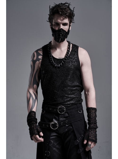 Metal Buckle Hasp Rivet Lace-Up Black Punk PU Leather Masks