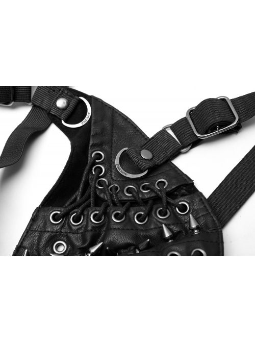 Metal Buckle Hasp Rivet Lace-Up Black Punk PU Leather Masks