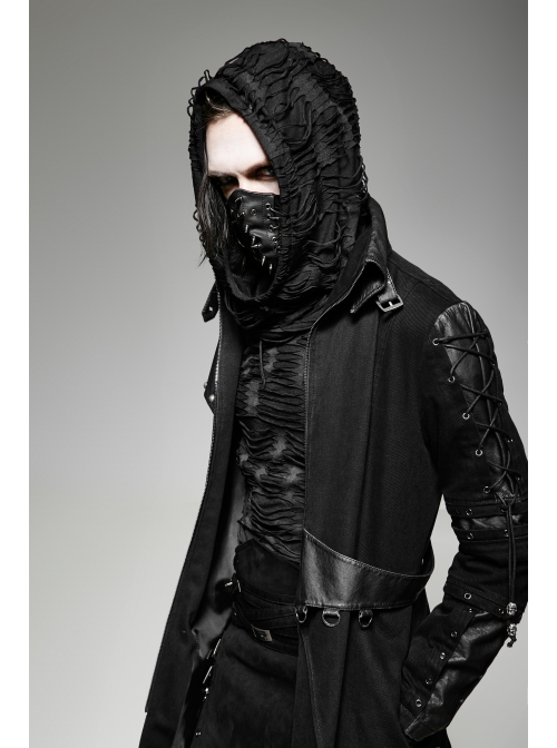 Metal Buckle Hasp Rivet Lace-Up Black Punk PU Leather Masks