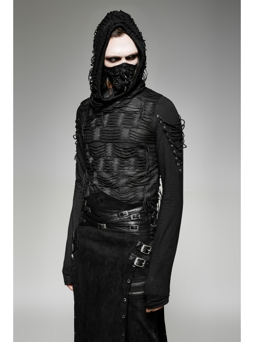 Metal Buckle Hasp Rivet Lace-Up Black Punk PU Leather Masks