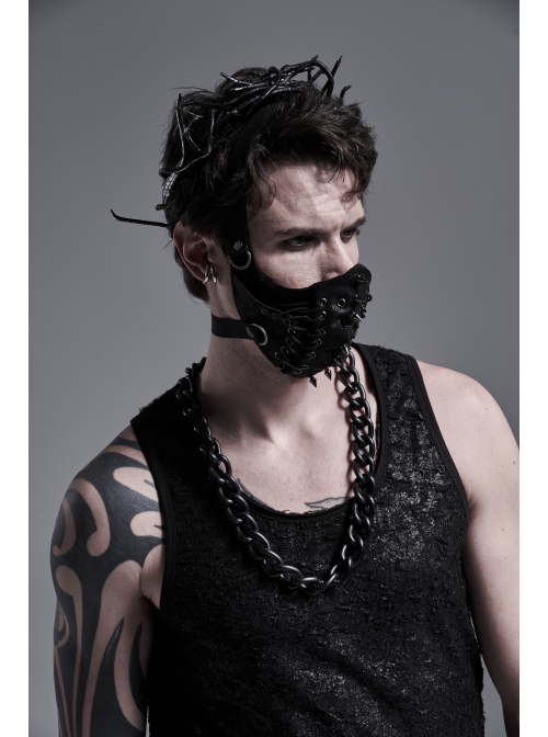 Metal Buckle Hasp Rivet Lace-Up Black Punk PU Leather Masks