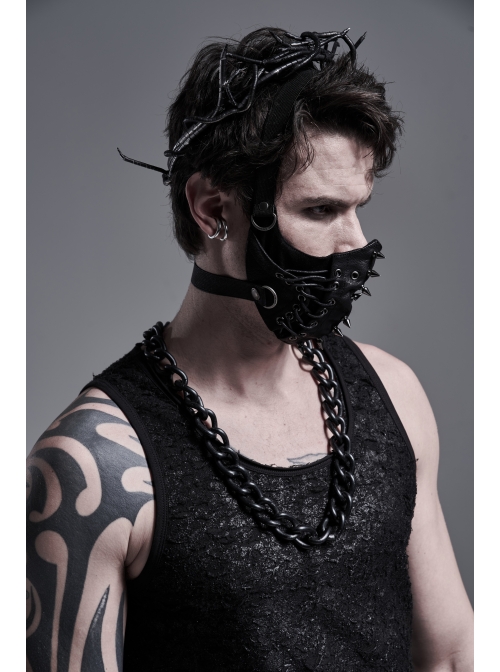 Metal Buckle Hasp Rivet Lace-Up Black Punk PU Leather Masks