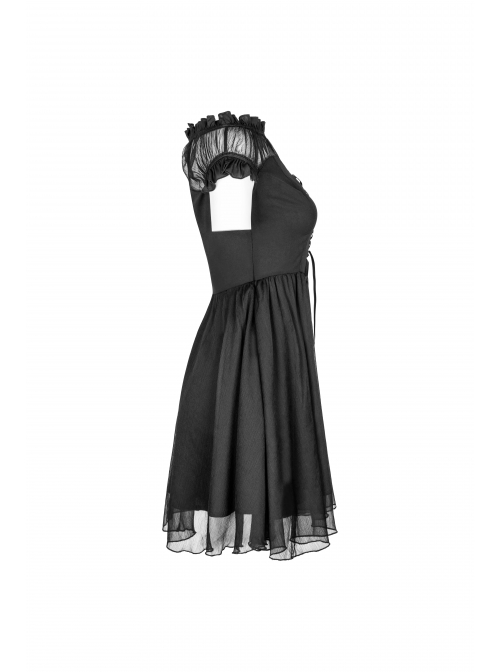 Gothic Female Lolita Black Lace Binding Strapless Dress