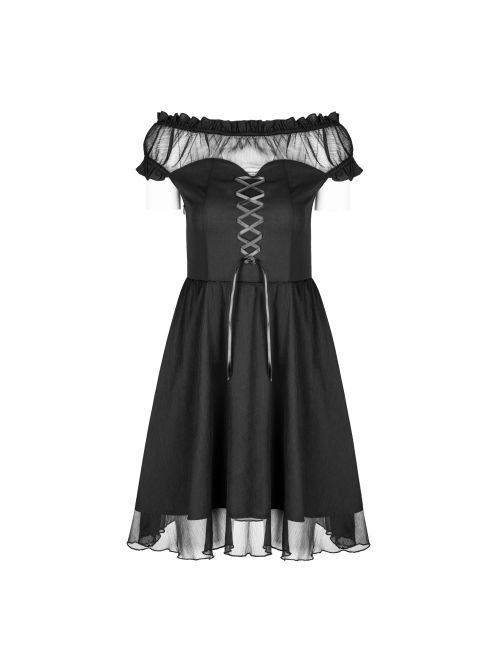 Gothic Female Lolita Black Lace Binding Strapless Dress